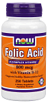 Now Folic Acid 800mcg + B-12 25mcg - Vegetarian 250 Tablets